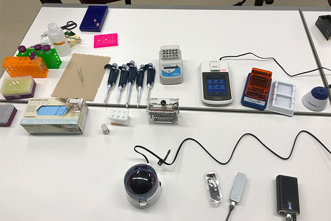 Some of the tools used by researchers to test the genetic material of ticks found in Itasca State Park.