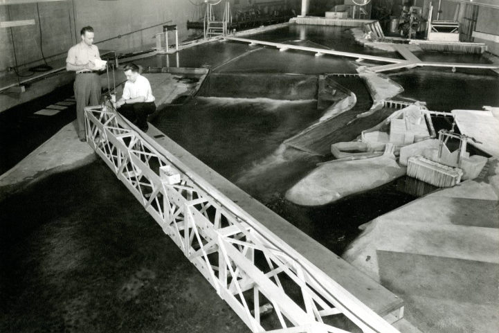 a 1:50 scale model of the Mississippi River on its model floor