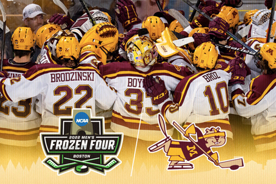 Gopher men's hockey players celebrate their performance in the NCAA regional tournament.