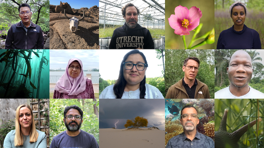 A mosaic image shows 10 biodiversity researchers from around the world and 5 natural scenes.