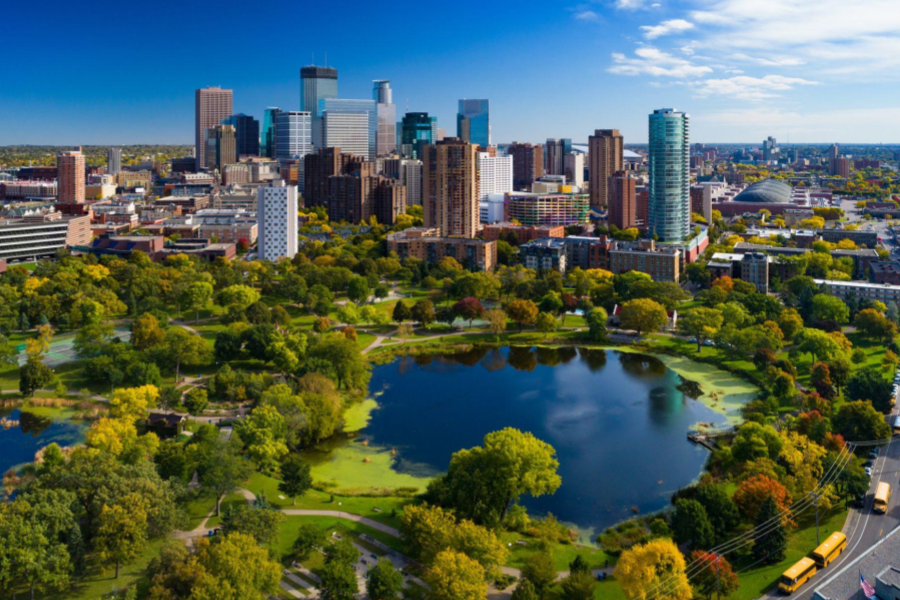 View of the Minneapolis skyline and Loring Park