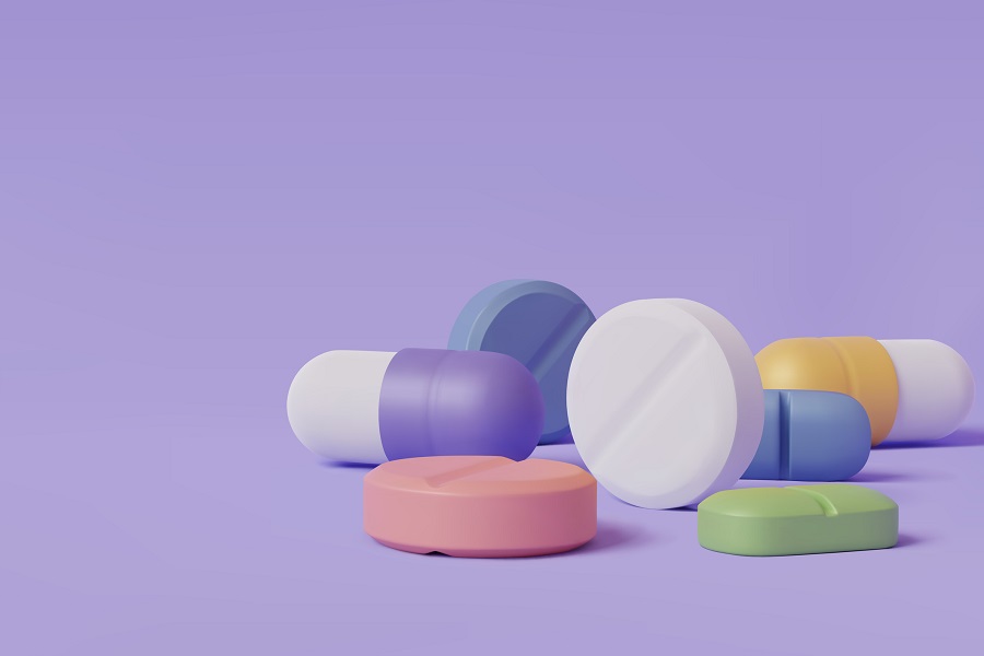 Digital illustration of different types of pills.