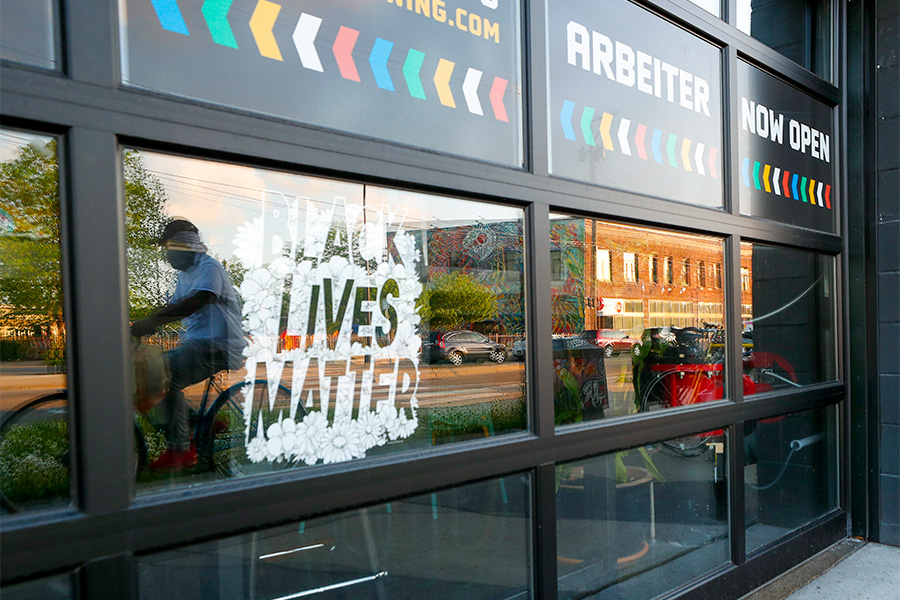 Black lives matter sticker on a window