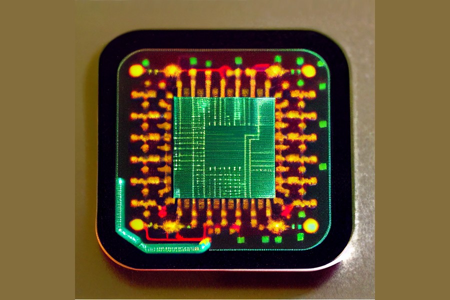 Close up of a biocomputing chip made of bacteria.
