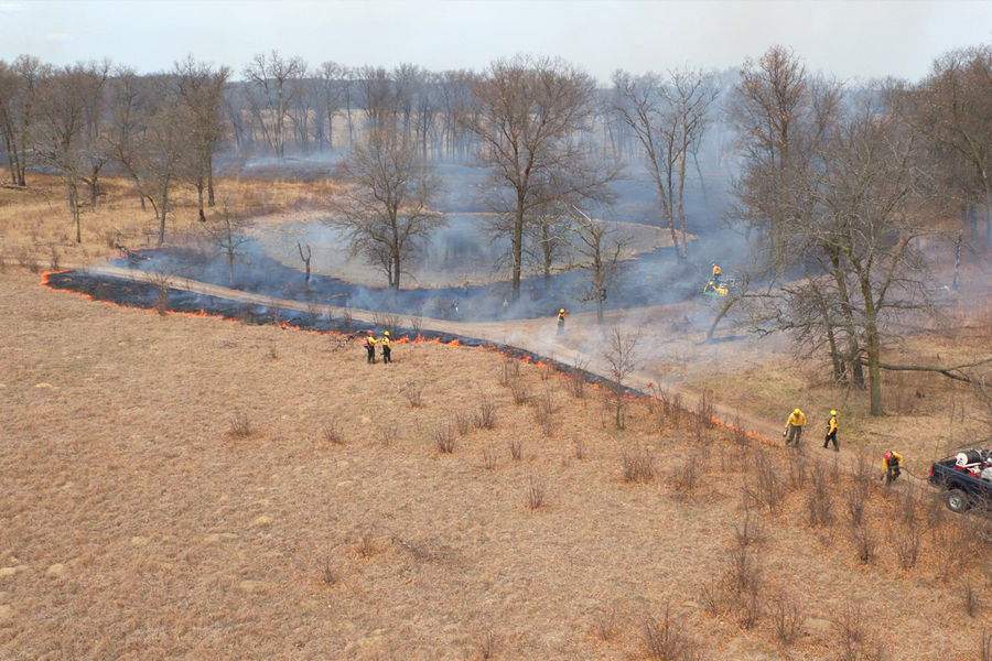 aerial view of controlled burn being executed
