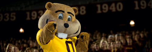 Goldy Gopher pointing to camera