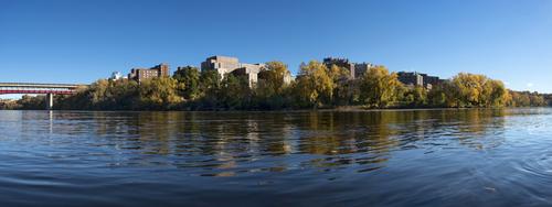 view of East bank of Twin Cities campus seen from the Mississippi river