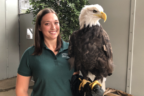 Victoria Hall holds bald eagle