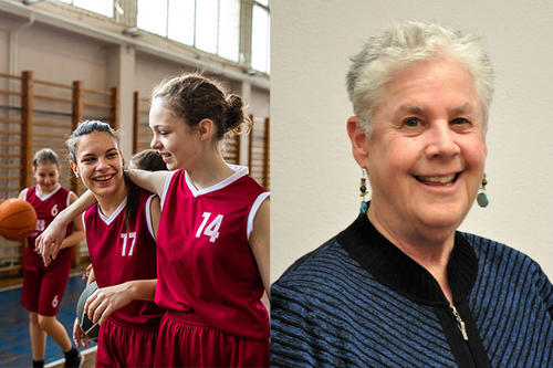 Girls Baseketball team and Professor Maureen Weiss