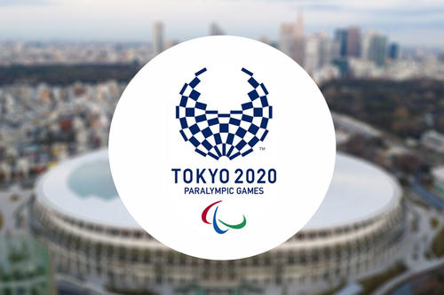 The logo for the Tokyo 2020 Paralympic Games atop an image of a stadium.