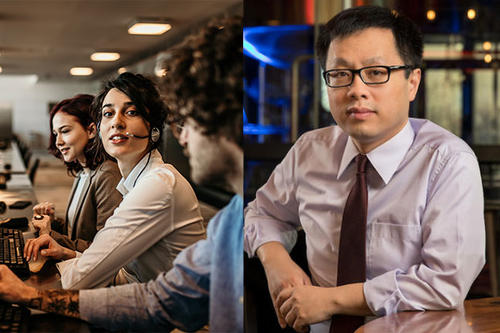 Call center employees and Professor Yi Zhu