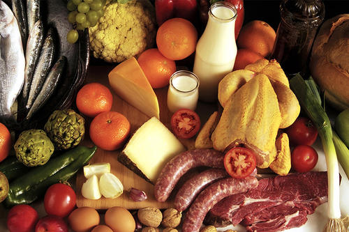 A stock image showing an array of food items.