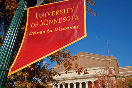 A University of Minnesota banner hanging in Northrop Mall