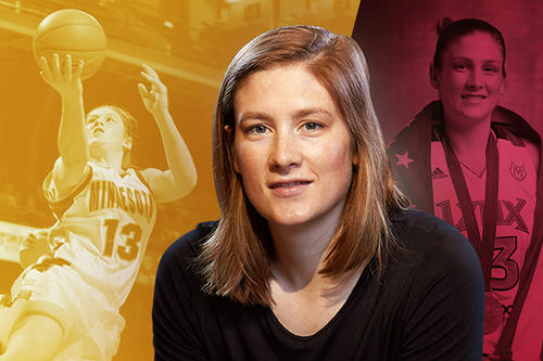 A collage of three images of Lindsay Whalen.