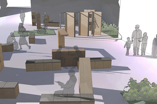 A rendering of The Sweet Spot, a pop-up park running April 20 through May 10 on the WAM Plaza.