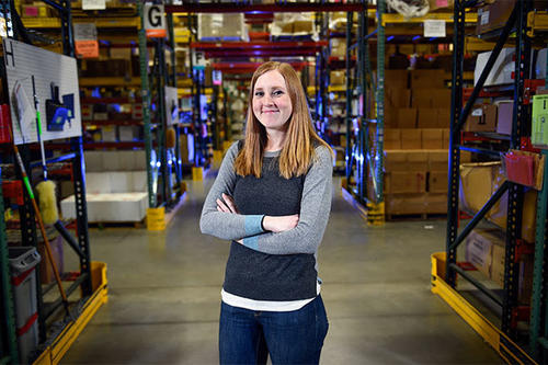 Ashley Pflouff in the Northern Brewer warehouse