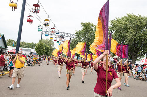 Band members march at the Minnesota State Fair.