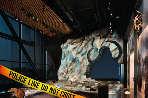 Bell Mammoth display with police tape and mammoth missing