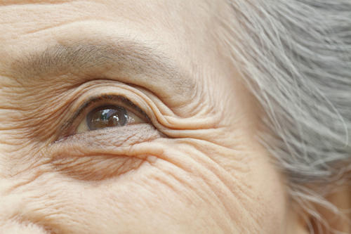 Close up of an older person's eye