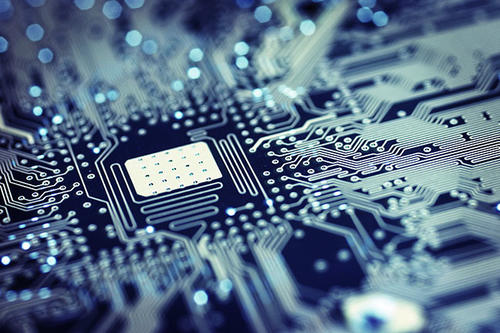 Close up photograph of a circuit board.