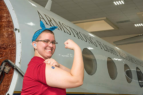Johanna Lucht in front of an aircraft at NASA