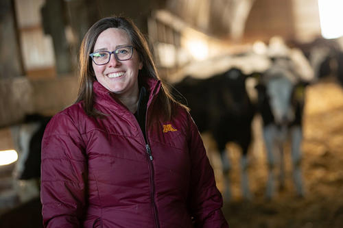 Joleen Hardrich in a dairy barn.