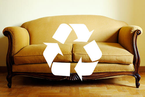 Sofa with recycle mark.