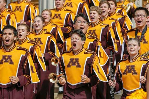 The U of M Marching Band plays on the steps of Northrop on Sept. 20.