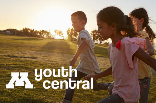 Youth Central logo over kids running in park.