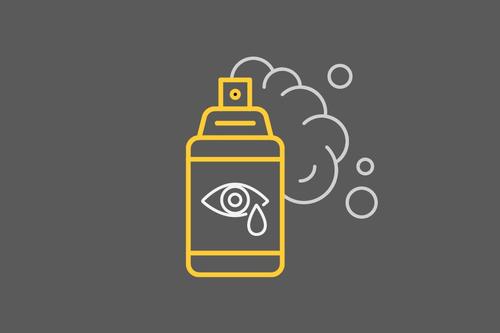 Graphic of a spray can with a weeping eye on the label.